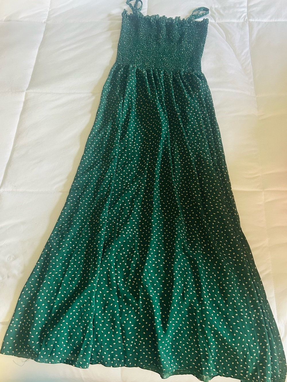 Green Polka Dot Smocked Maxi Dress